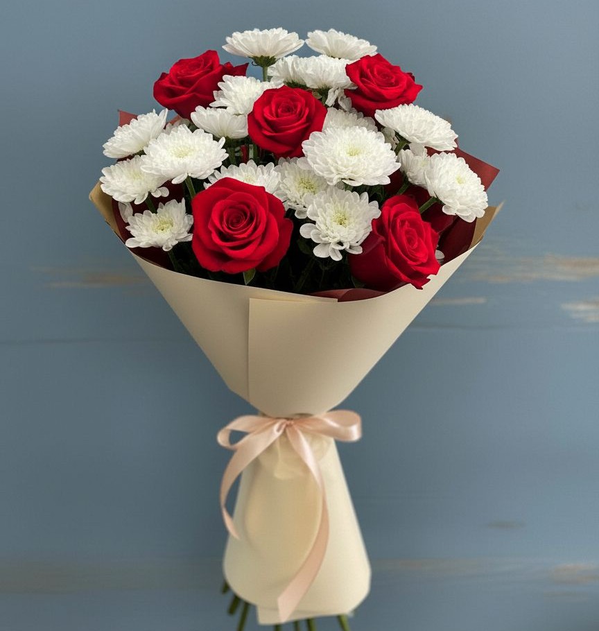 Букет цветов из: Розы и Хризантемы в Красная Горка Республика Башкортостан