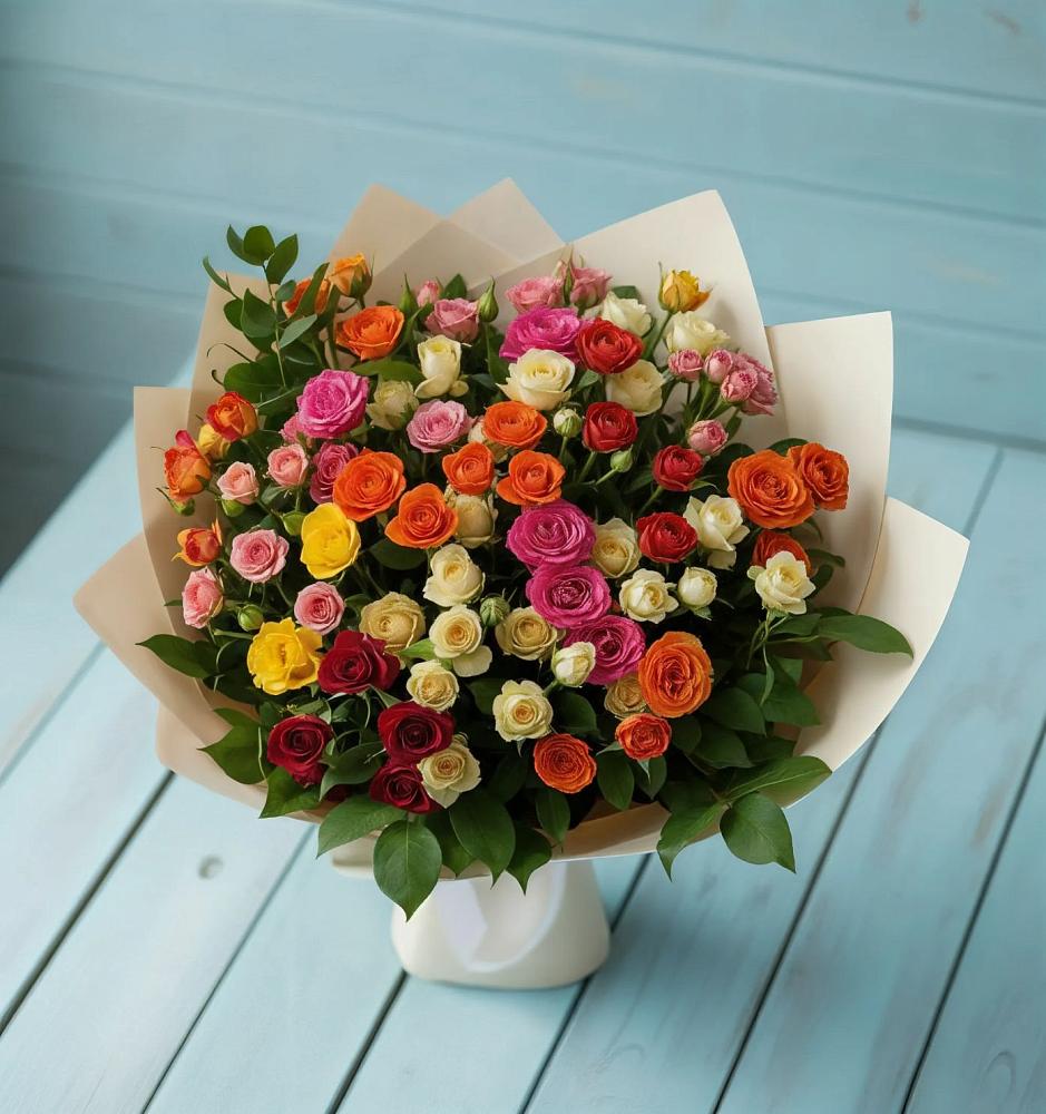 Букет Микс из разноцветных кустовых роз в Красная Горка Республика Башкортостан