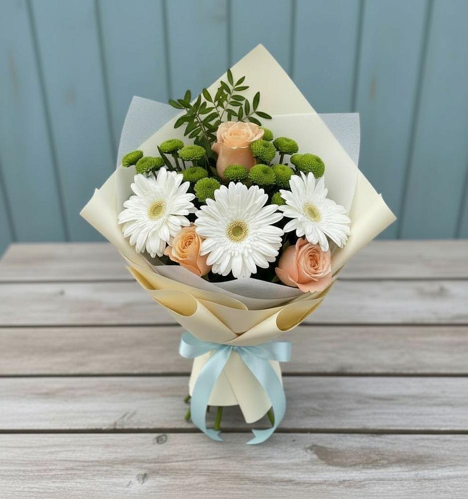 Букет цветов из: Герберы, Розы и Хризантемы в Красная Горка Республика Башкортостан