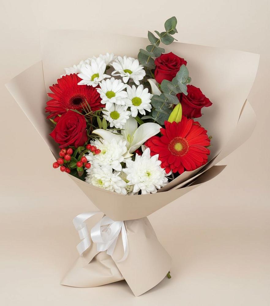 Букет цветов из: Розы, Хризантемы, Герберы и Лилии в Красная Горка Республика Башкортостан