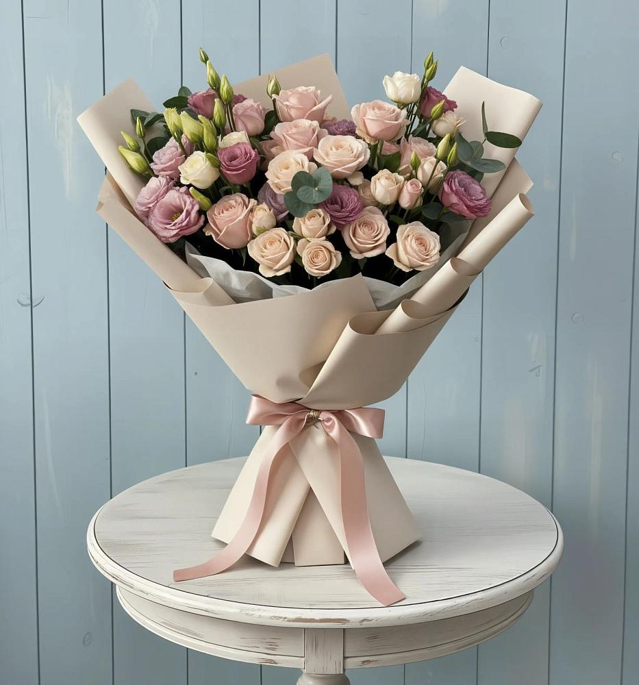 Букет цветов из: Розы и Лизиантусы в Красная Горка Республика Башкортостан