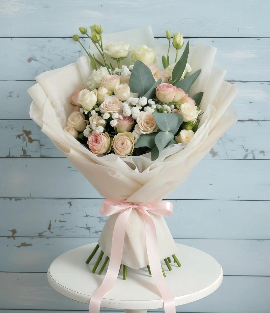 Букет цветов из: Розы и Лизиантусы в Красная Горка Республика Башкортостан