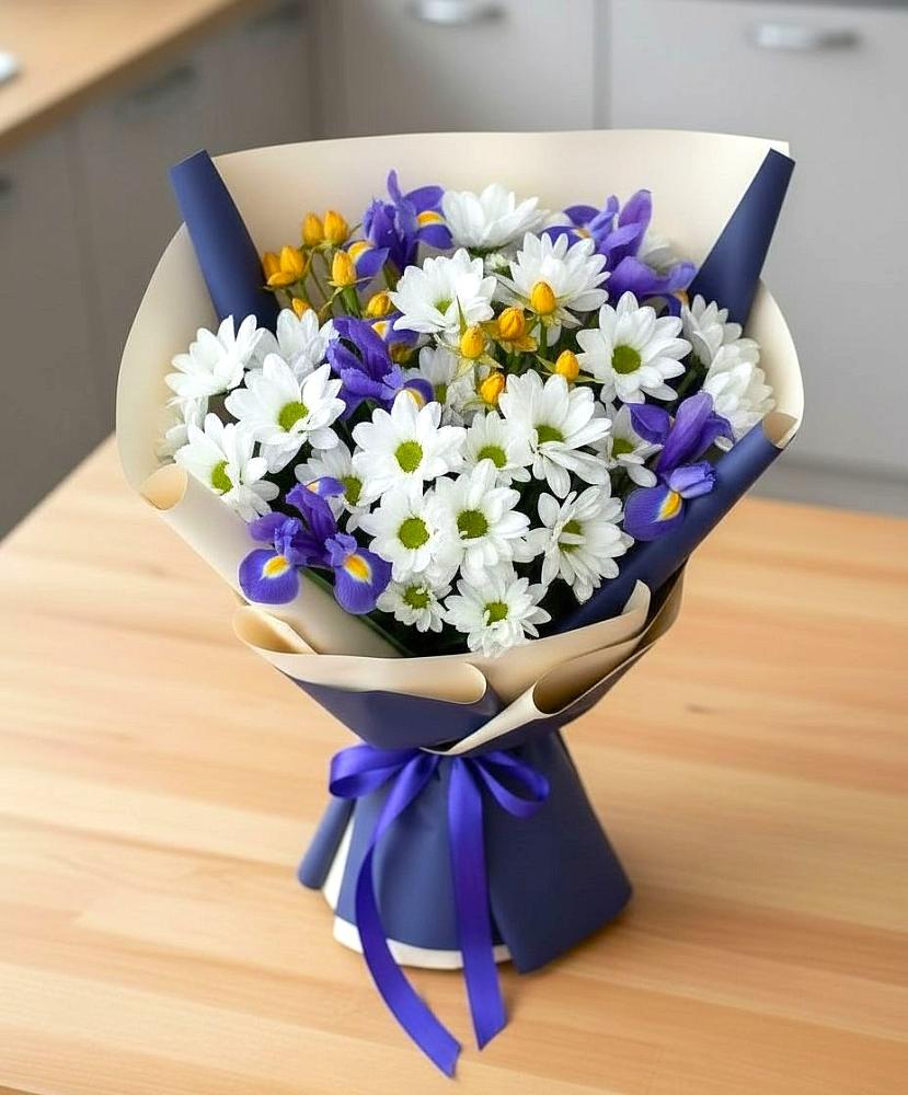 Букет цветов из: Розы, Ирисы и Хризантемы в Красная Горка Республика Башкортостан