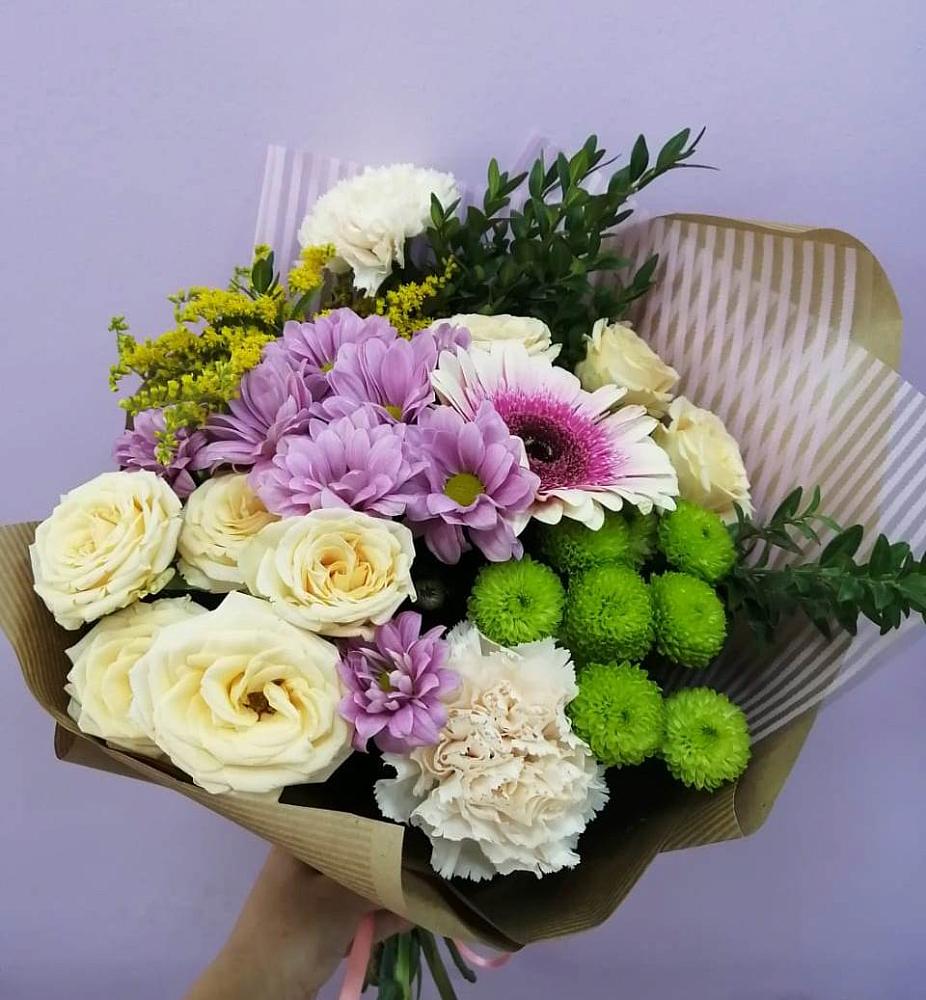 Букет цветов из: Хризантемы, Розы, Гвоздики и Герберы в Красная Горка Республика Башкортостан