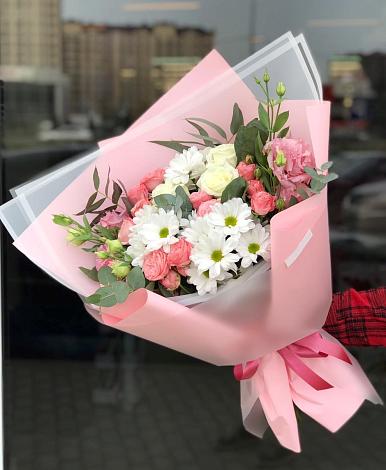 Букет цветов из: Розы, Лизиантусы и Хризантемы в Красная Горка Республика Башкортостан